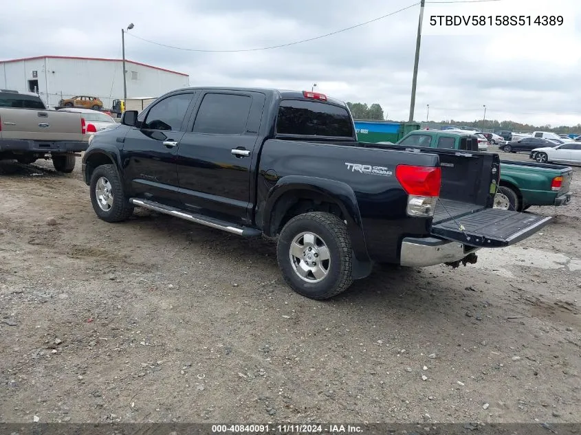 2008 Toyota Tundra Limited 5.7L V8 VIN: 5TBDV58158S514389 Lot: 40840091