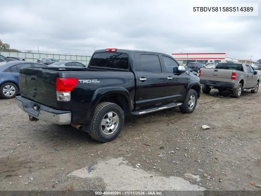 2008 Toyota Tundra Limited 5.7L V8 VIN: 5TBDV58158S514389 Lot: 40840091