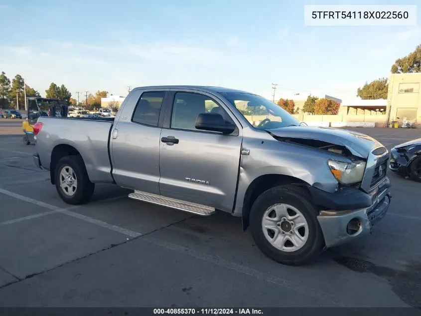 2008 Toyota Tundra Sr5 4.7L V8 VIN: 5TFRT54118X022560 Lot: 40855370