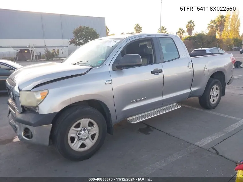 2008 Toyota Tundra Sr5 4.7L V8 VIN: 5TFRT54118X022560 Lot: 40855370