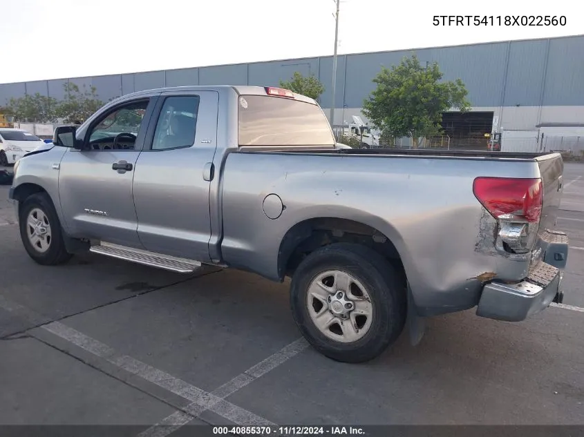 2008 Toyota Tundra Sr5 4.7L V8 VIN: 5TFRT54118X022560 Lot: 40855370