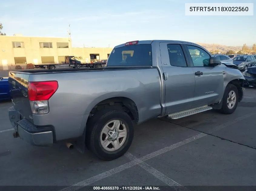 2008 Toyota Tundra Sr5 4.7L V8 VIN: 5TFRT54118X022560 Lot: 40855370