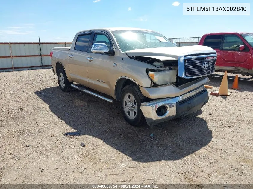 2010 Toyota Tundra Grade 4.6L V8 VIN: 5TFEM5F18AX002840 Lot: 40088754