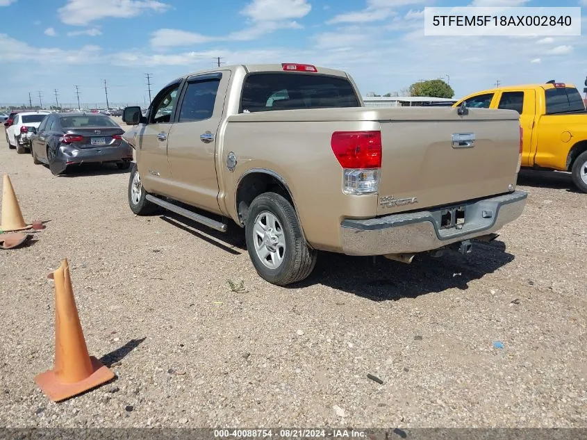 2010 Toyota Tundra Grade 4.6L V8 VIN: 5TFEM5F18AX002840 Lot: 40088754