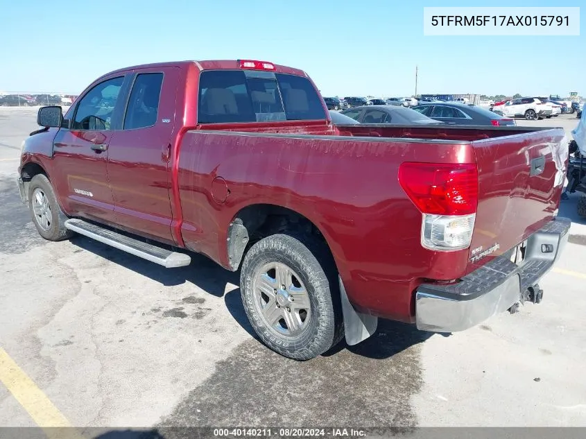 2010 Toyota Tundra Double Cab Sr5 VIN: 5TFRM5F17AX015791 Lot: 40140211