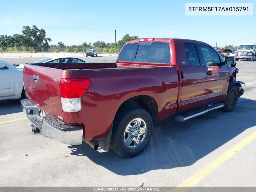 2010 Toyota Tundra Double Cab Sr5 VIN: 5TFRM5F17AX015791 Lot: 40140211