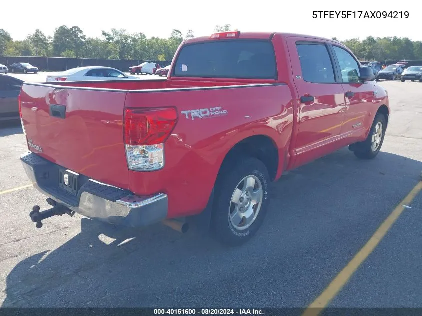 2010 Toyota Tundra Grade 5.7L V8 VIN: 5TFEY5F17AX094219 Lot: 40151600