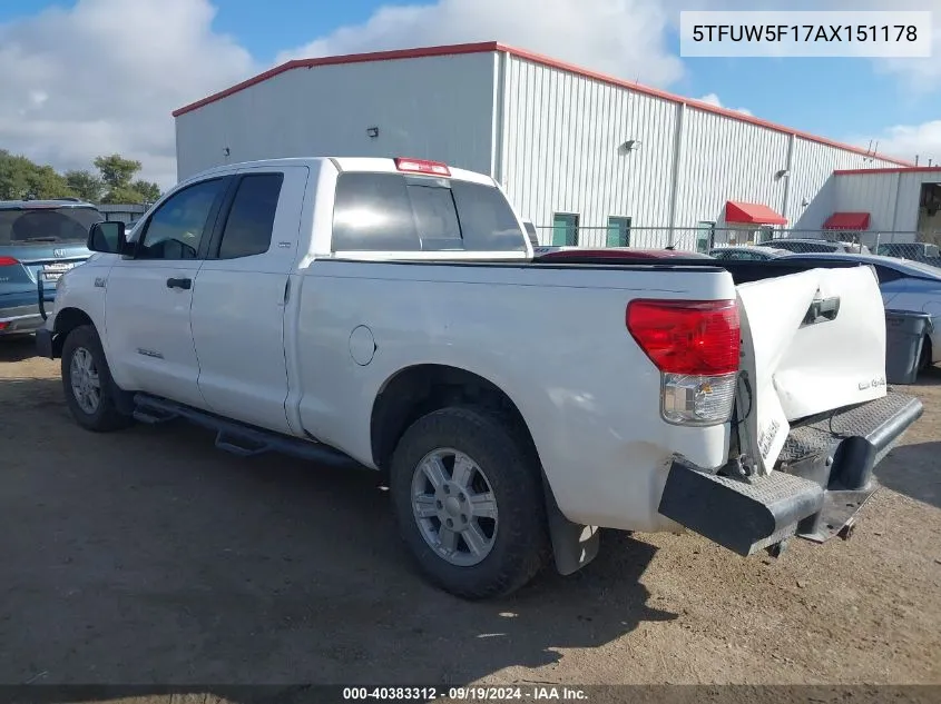 2010 Toyota Tundra Grade 5.7L V8 VIN: 5TFUW5F17AX151178 Lot: 40383312