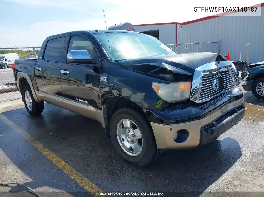 2010 Toyota Tundra Limited 5.7L V8 VIN: 5TFHW5F16AX140187 Lot: 40422532