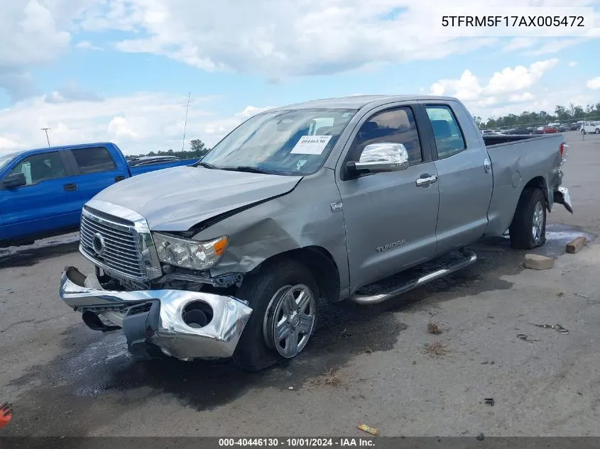 2010 Toyota Tundra Grade 4.6L V8 VIN: 5TFRM5F17AX005472 Lot: 40446130