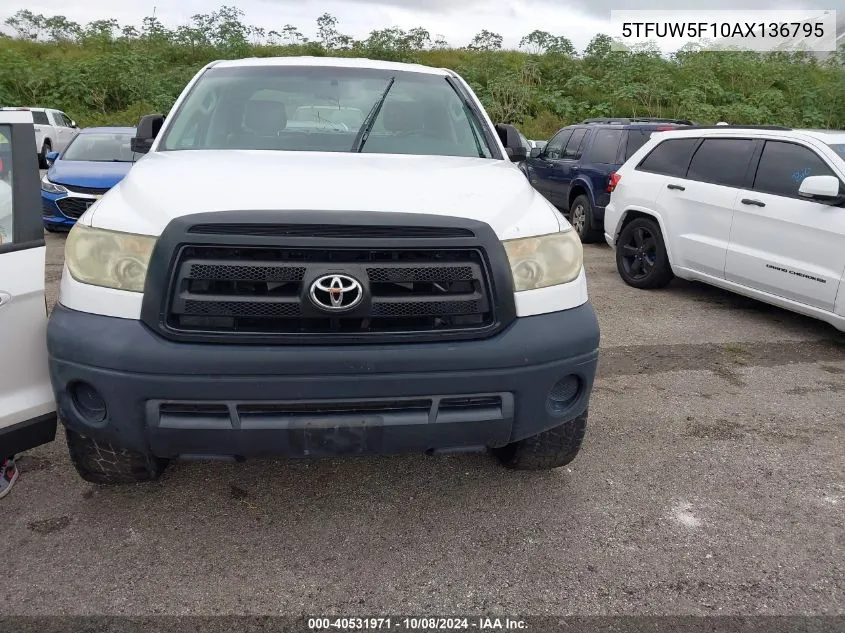 2010 Toyota Tundra Grade 5.7L V8 VIN: 5TFUW5F10AX136795 Lot: 40531971