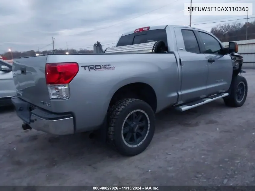 2010 Toyota Tundra Grade 5.7L V8 VIN: 5TFUW5F10AX110360 Lot: 40827926