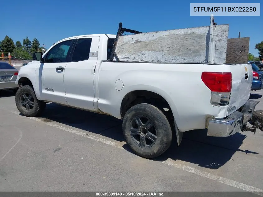 2011 Toyota Tundra Grade 4.6L V8 VIN: 5TFUM5F11BX022280 Lot: 39399149