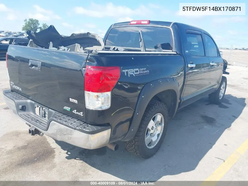 2011 Toyota Tundra Crewmax Sr5 VIN: 5TFDW5F14BX170871 Lot: 40009109