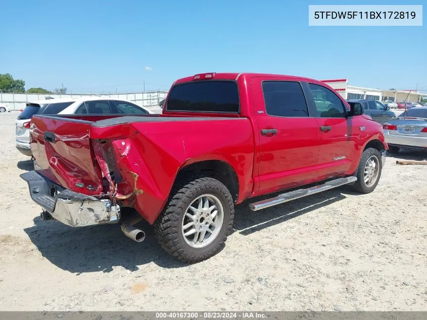 2011 Toyota Tundra Grade 5.7L V8 VIN: 5TFDW5F11BX172819 Lot: 40167300