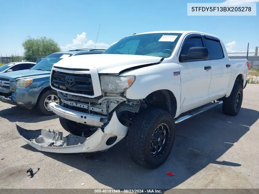 2011 Toyota Tundra Grade 5.7L V8 VIN: 5TFDY5F13BX205278 Lot: 40181949