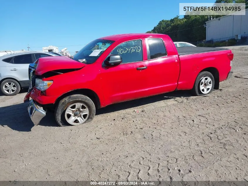 2011 Toyota Tundra Grade 5.7L V8 VIN: 5TFUY5F14BX194985 Lot: 40247272