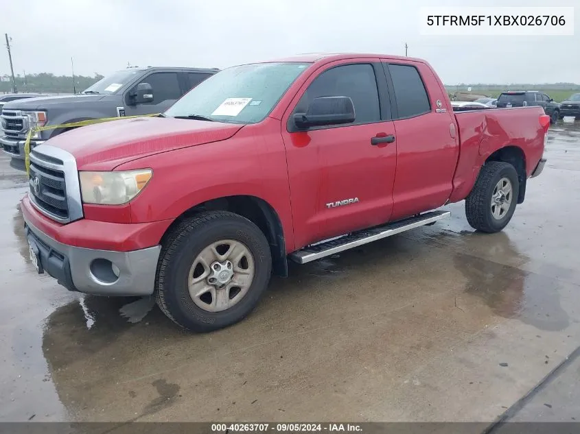 2011 Toyota Tundra Double Cab Sr5 VIN: 5TFRM5F1XBX026706 Lot: 40263707