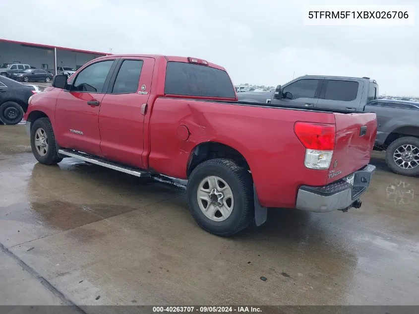 2011 Toyota Tundra Double Cab Sr5 VIN: 5TFRM5F1XBX026706 Lot: 40263707