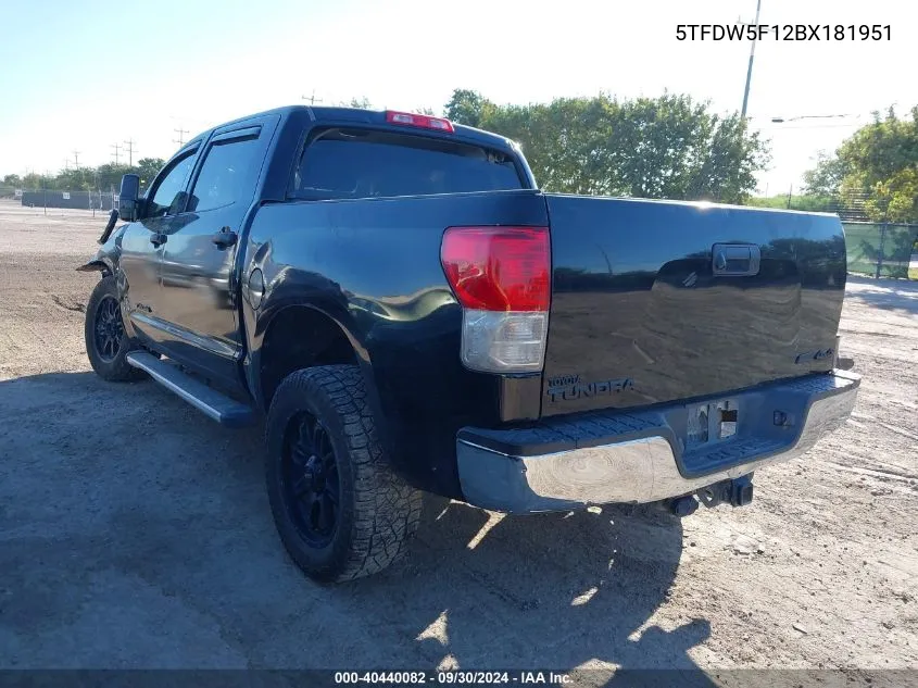 2011 Toyota Tundra Grade 5.7L V8 VIN: 5TFDW5F12BX181951 Lot: 40440082