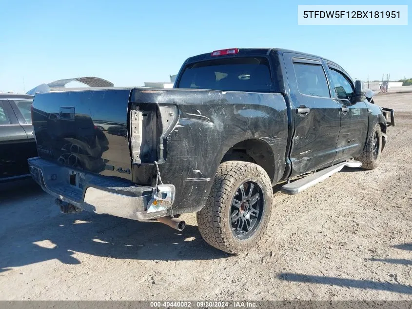 2011 Toyota Tundra Grade 5.7L V8 VIN: 5TFDW5F12BX181951 Lot: 40440082