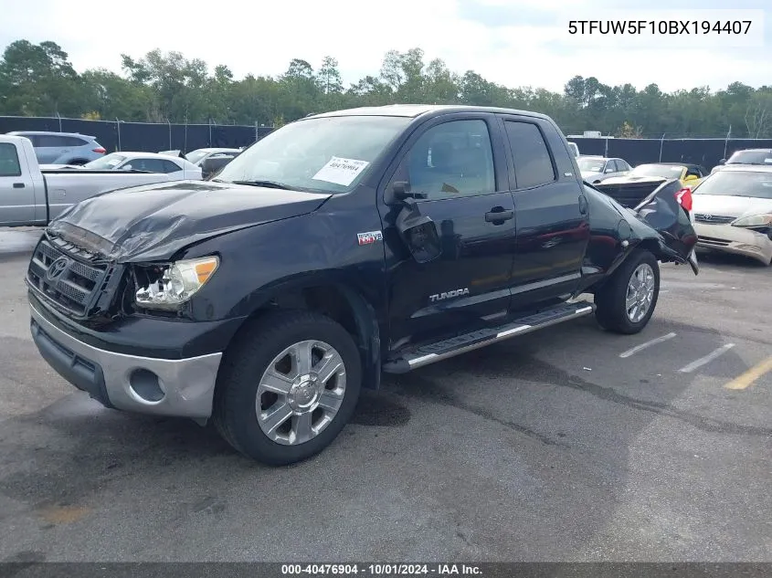 2011 Toyota Tundra Double Cab Sr5 VIN: 5TFUW5F10BX194407 Lot: 40476904