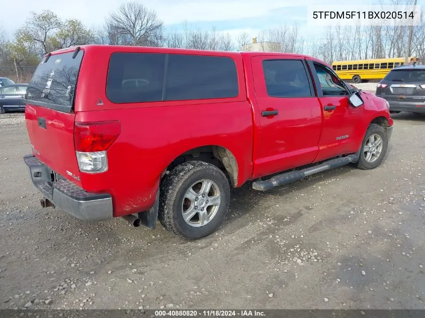 2011 Toyota Tundra Grade 4.6L V8 VIN: 5TFDM5F11BX020514 Lot: 40880820