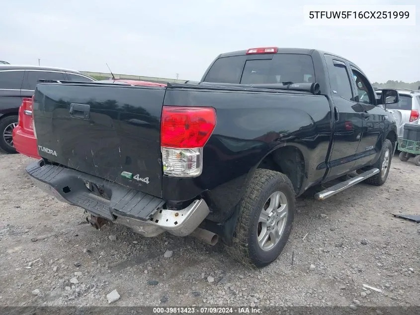 2012 Toyota Tundra Double Cab Sr5 VIN: 5TFUW5F16CX251999 Lot: 39813423