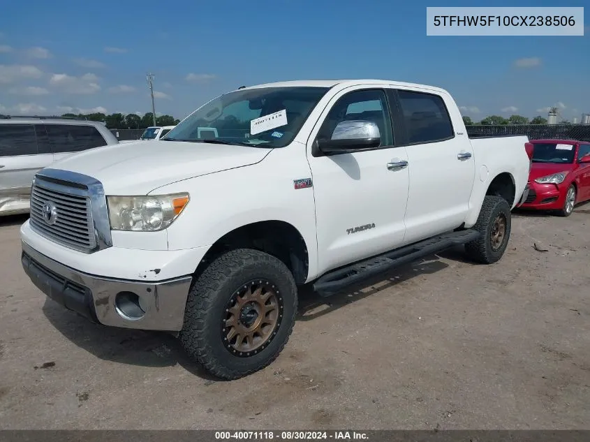 2012 Toyota Tundra Limited 5.7L V8 VIN: 5TFHW5F10CX238506 Lot: 40071118