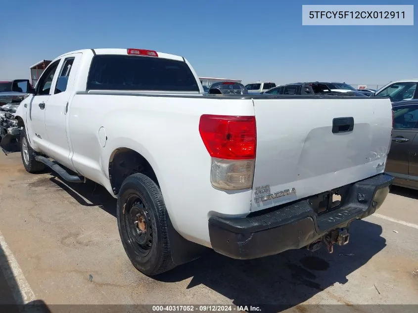 2012 Toyota Tundra Grade 5.7L V8 VIN: 5TFCY5F12CX012911 Lot: 40317052