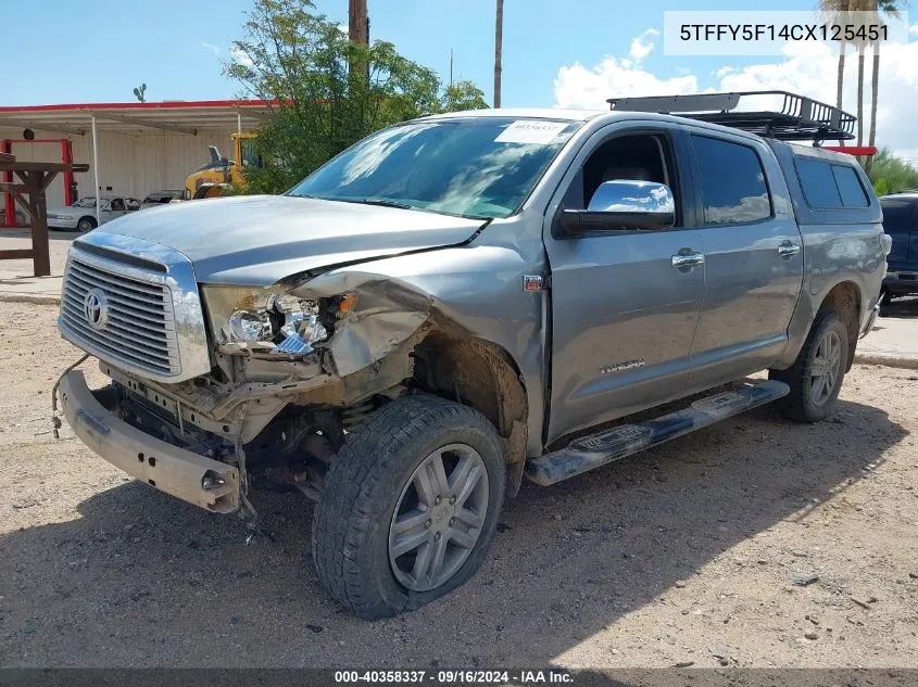 2012 Toyota Tundra Limited 5.7L V8 VIN: 5TFFY5F14CX125451 Lot: 40358337