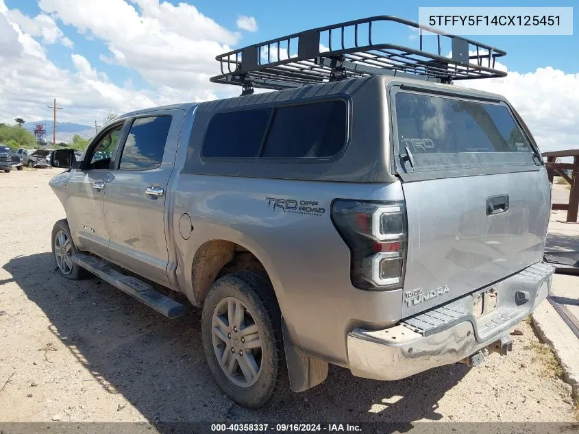 2012 Toyota Tundra Limited 5.7L V8 VIN: 5TFFY5F14CX125451 Lot: 40358337