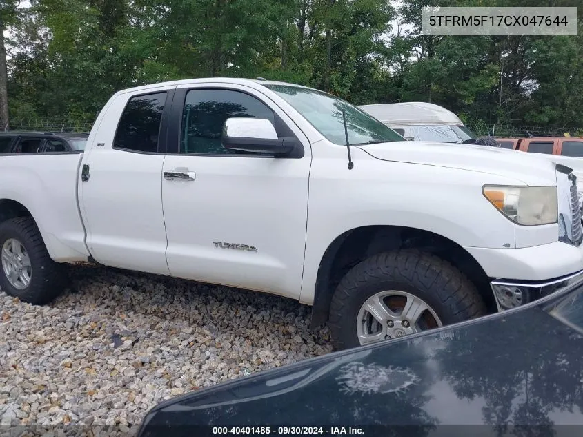 2012 Toyota Tundra Grade 4.6L V8 VIN: 5TFRM5F17CX047644 Lot: 40401485