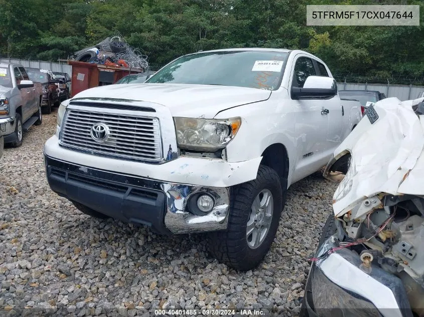 2012 Toyota Tundra Grade 4.6L V8 VIN: 5TFRM5F17CX047644 Lot: 40401485