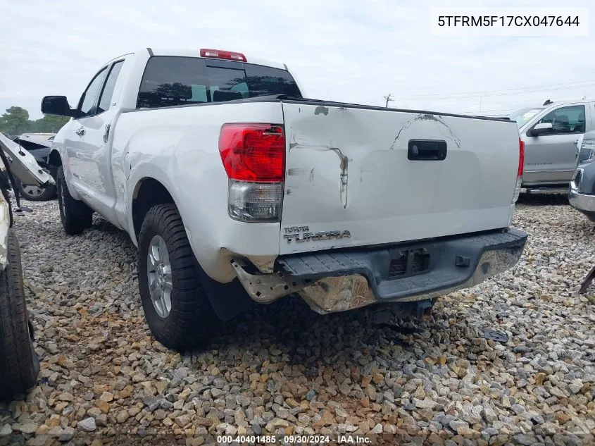 2012 Toyota Tundra Grade 4.6L V8 VIN: 5TFRM5F17CX047644 Lot: 40401485