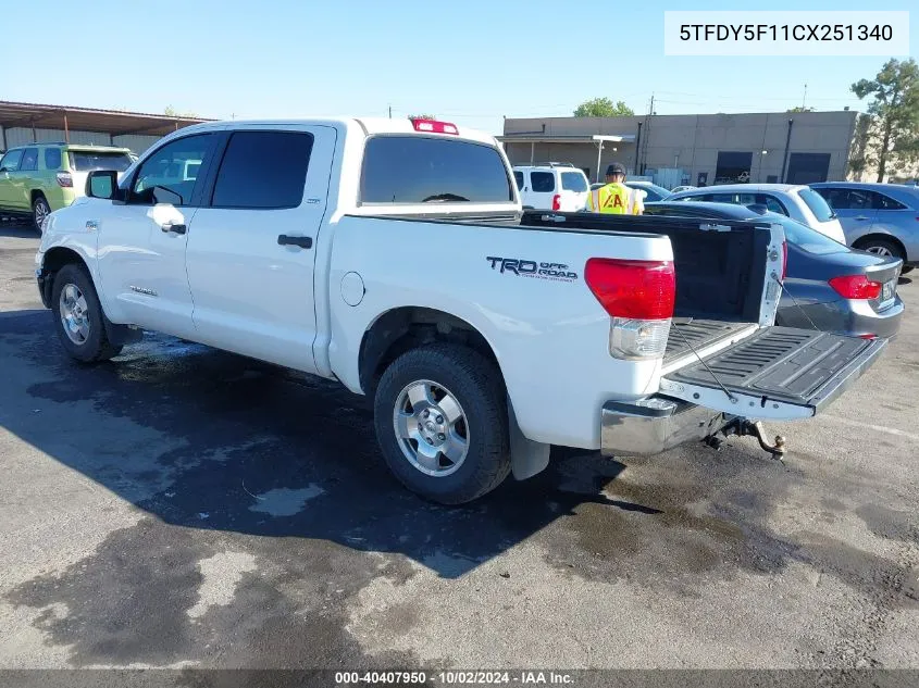 2012 Toyota Tundra Grade 5.7L V8 VIN: 5TFDY5F11CX251340 Lot: 40407950