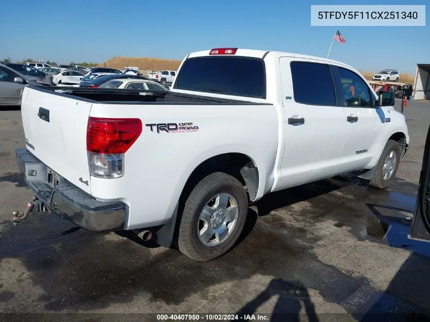 2012 Toyota Tundra Grade 5.7L V8 VIN: 5TFDY5F11CX251340 Lot: 40407950