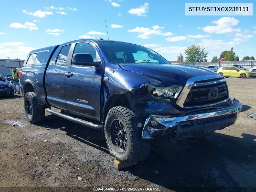 2012 Toyota Tundra Grade 5.7L V8 VIN: 5TFUY5F1XCX238151 Lot: 40449060