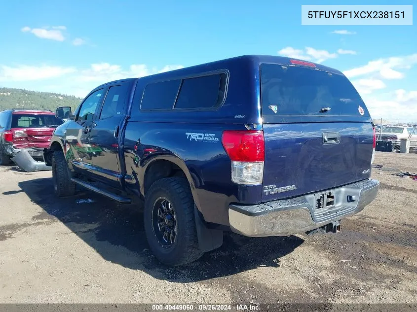 2012 Toyota Tundra Grade 5.7L V8 VIN: 5TFUY5F1XCX238151 Lot: 40449060