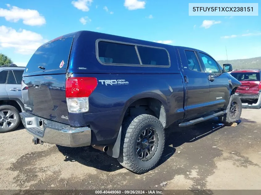 2012 Toyota Tundra Grade 5.7L V8 VIN: 5TFUY5F1XCX238151 Lot: 40449060