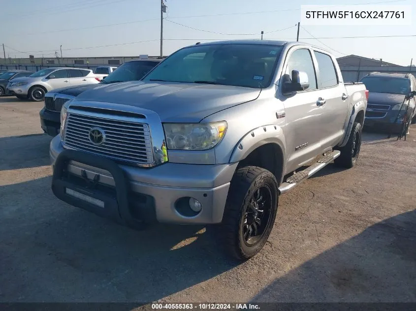 2012 Toyota Tundra Limited 5.7L V8 VIN: 5TFHW5F16CX247761 Lot: 40555363