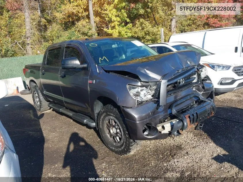 2012 Toyota Tundra Crewmax Sr5 VIN: 5TFDY5F19CX228002 Lot: 40651487