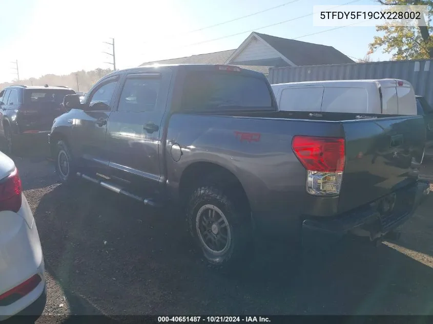 5TFDY5F19CX228002 2012 Toyota Tundra Crewmax Sr5