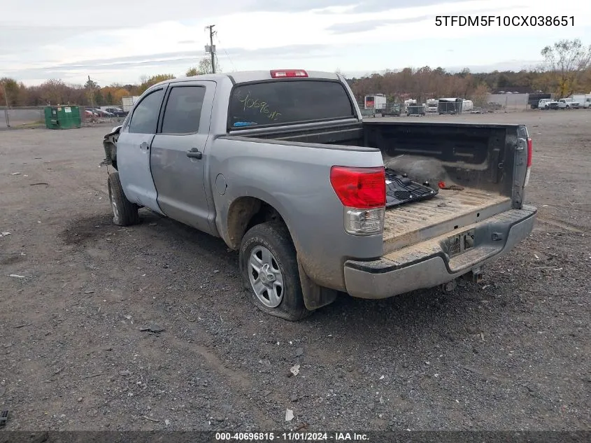 2012 Toyota Tundra Grade 4.6L V8 VIN: 5TFDM5F10CX038651 Lot: 40696815