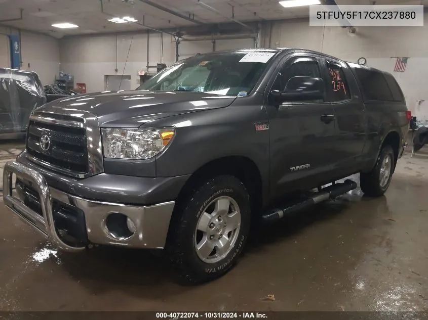 2012 Toyota Tundra Grade 5.7L V8 VIN: 5TFUY5F17CX237880 Lot: 40722074