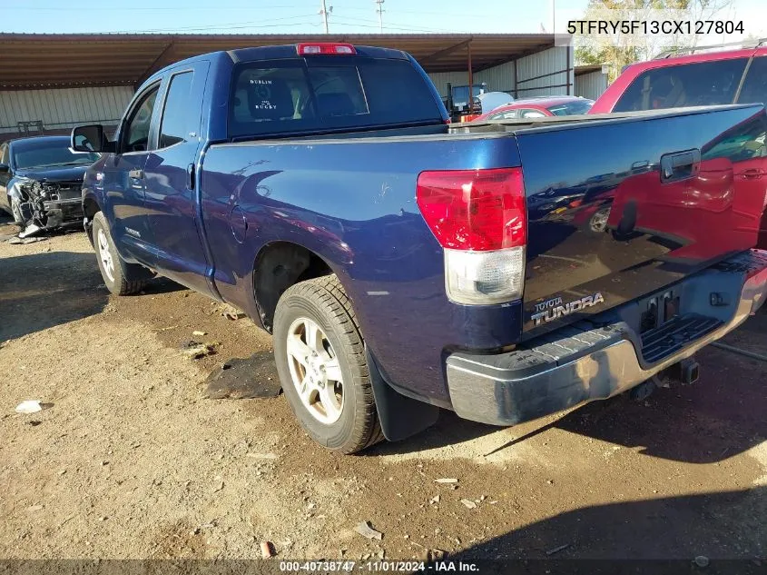 2012 Toyota Tundra Grade 5.7L V8 VIN: 5TFRY5F13CX127804 Lot: 40738747