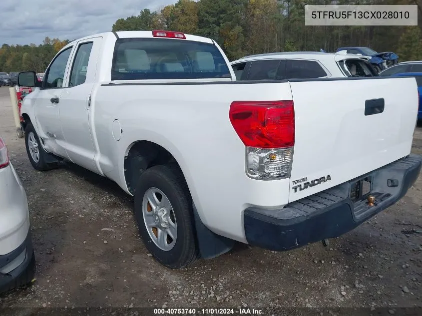 2012 Toyota Tundra Grade V6 VIN: 5TFRU5F13CX028010 Lot: 40753740