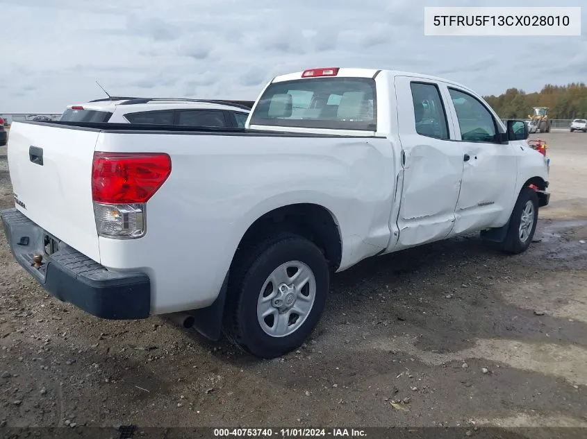 2012 Toyota Tundra Grade V6 VIN: 5TFRU5F13CX028010 Lot: 40753740