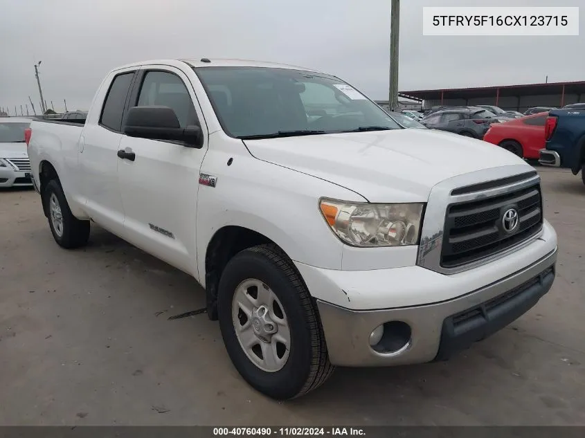 2012 Toyota Tundra Grade 5.7L V8 VIN: 5TFRY5F16CX123715 Lot: 40760490