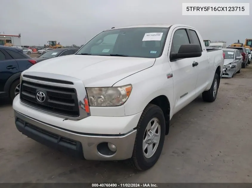 2012 Toyota Tundra Grade 5.7L V8 VIN: 5TFRY5F16CX123715 Lot: 40760490